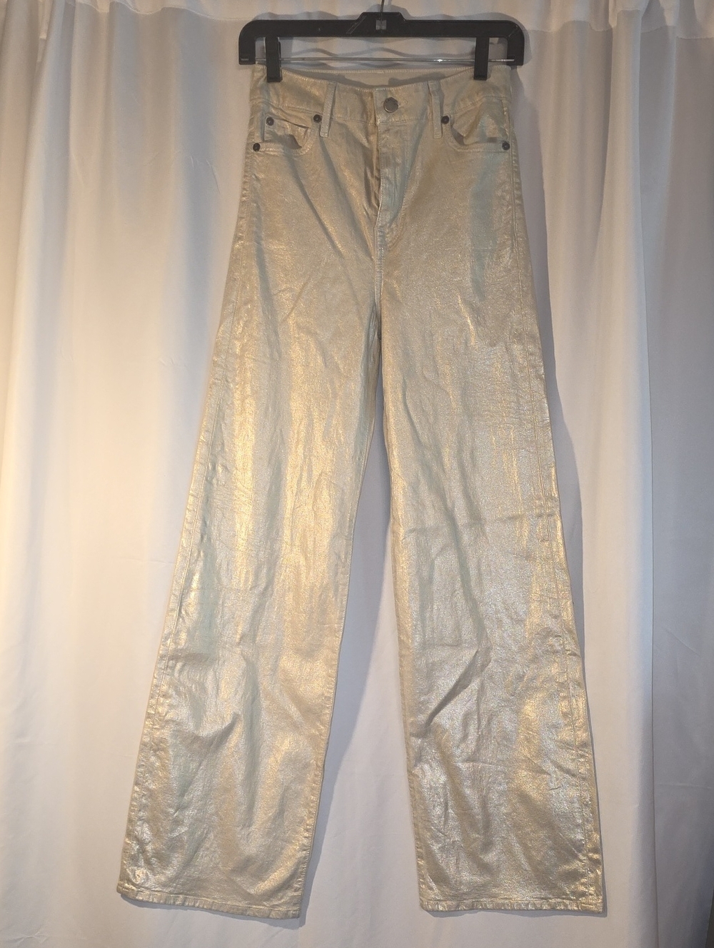 Fidelity BIANCA Frosty Foil Shimmery Pearl White Wide-Leg Jeans size 26